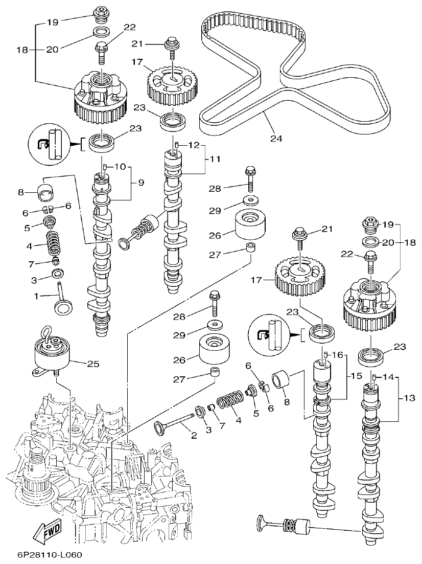 Yamaha F200BET, FL200BET VALVE parts diagram